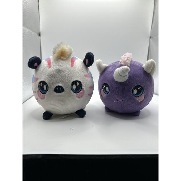 Squeezamals Purple Unicorn & Rainbow Zebra Plush Slow Rise Stuffed Animal Toy 4" - Picture 1 of 5
